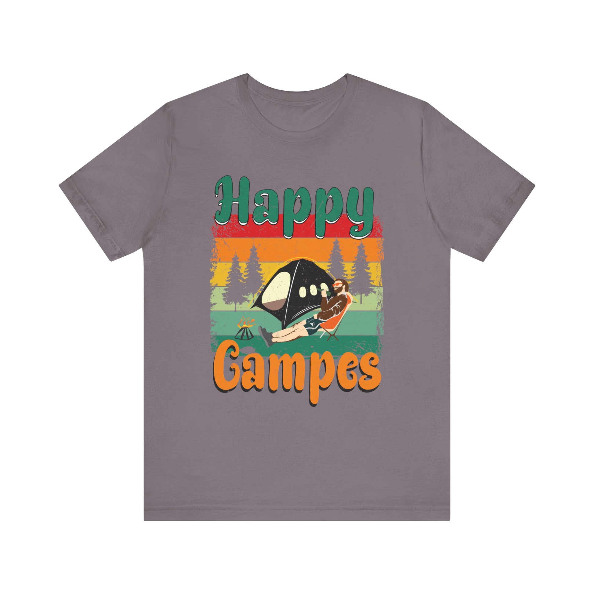 Funny Camping Hiking Lover Present Happy Camper T-Shirt Unisex Jersey Short Sleeve Tee