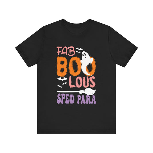 Cute Fab Boo Lous Sped Para Ghost Pumpkin Spooky Halloween Long Sleeve T-Shirt Unisex Jersey Short Sleeve Tee