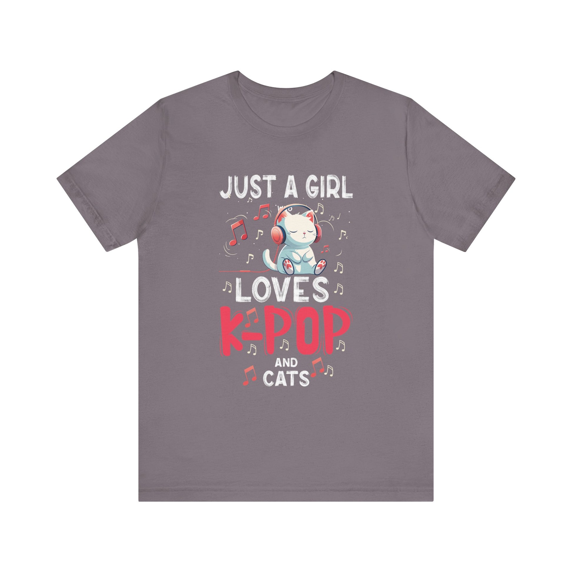 Just A Girl Who Loves K-Pop and Cats - Cute Anime Kawaii Cat T-Shirt Unisex Jersey Short Sleeve Tee