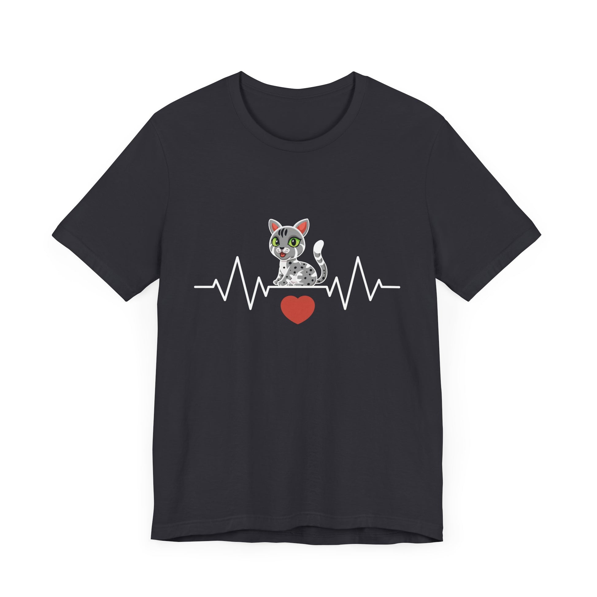 Cat Lover's Heartbeat Tee - Unisex Jersey Short Sleeve T-Shirt