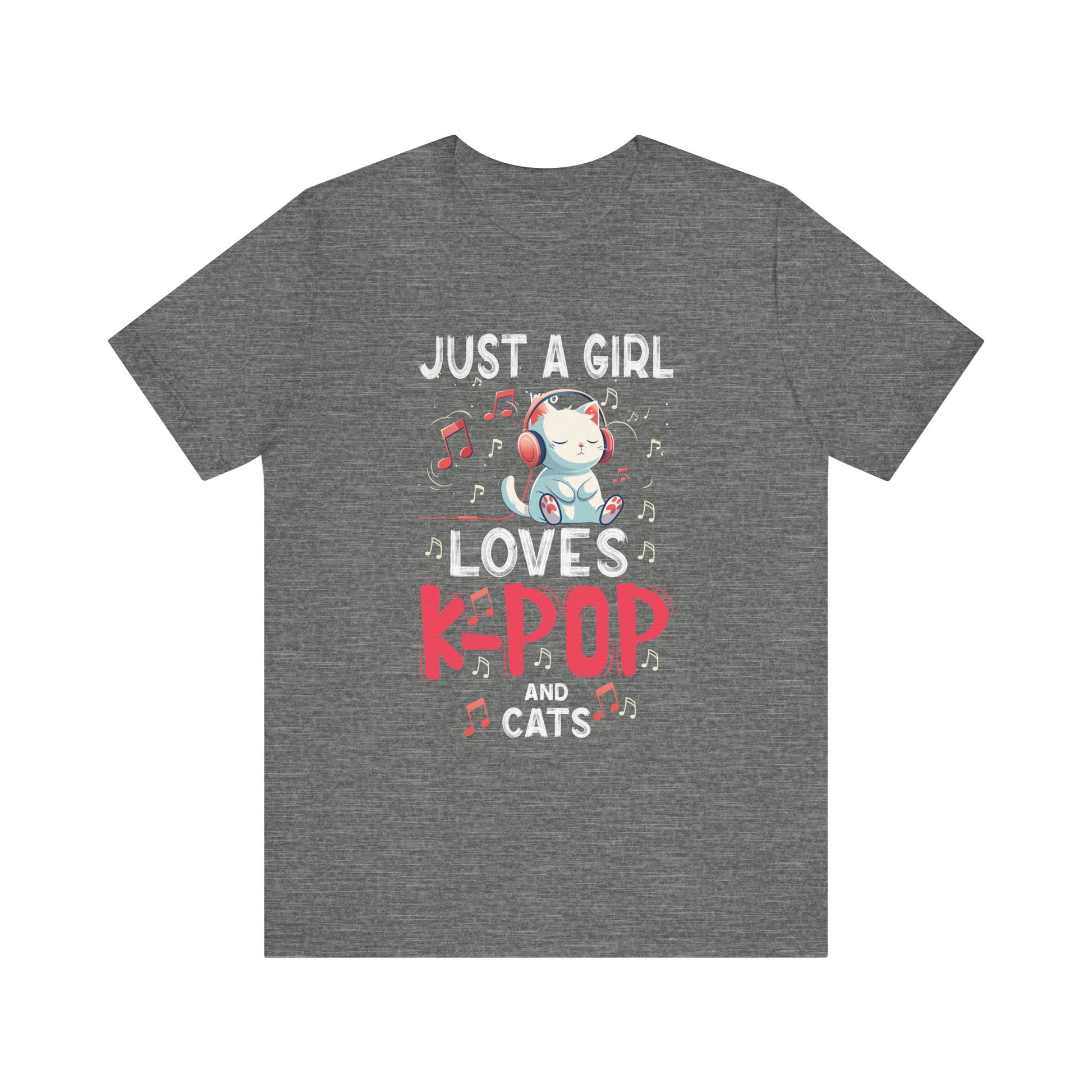 Just A Girl Who Loves K-Pop and Cats - Cute Anime Kawaii Cat T-Shirt Unisex Jersey Short Sleeve Tee