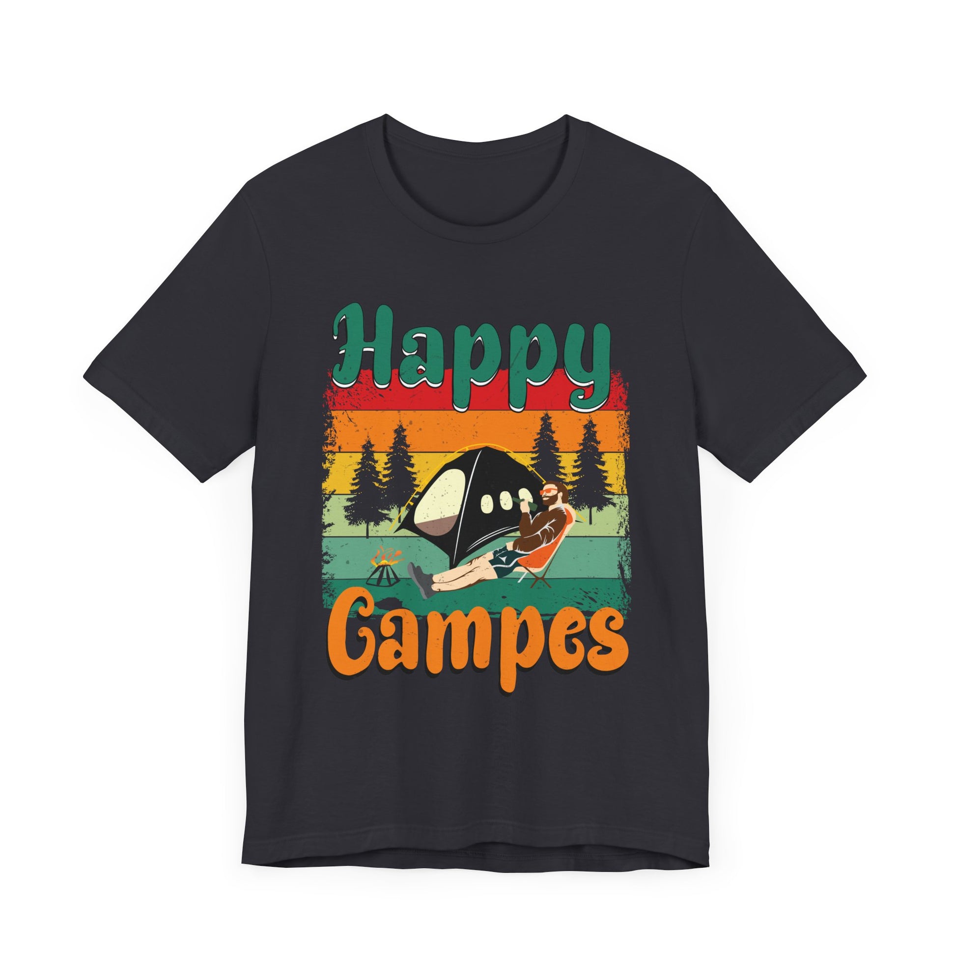 Funny Camping Hiking Lover Present Happy Camper T-Shirt Unisex Jersey Short Sleeve Tee