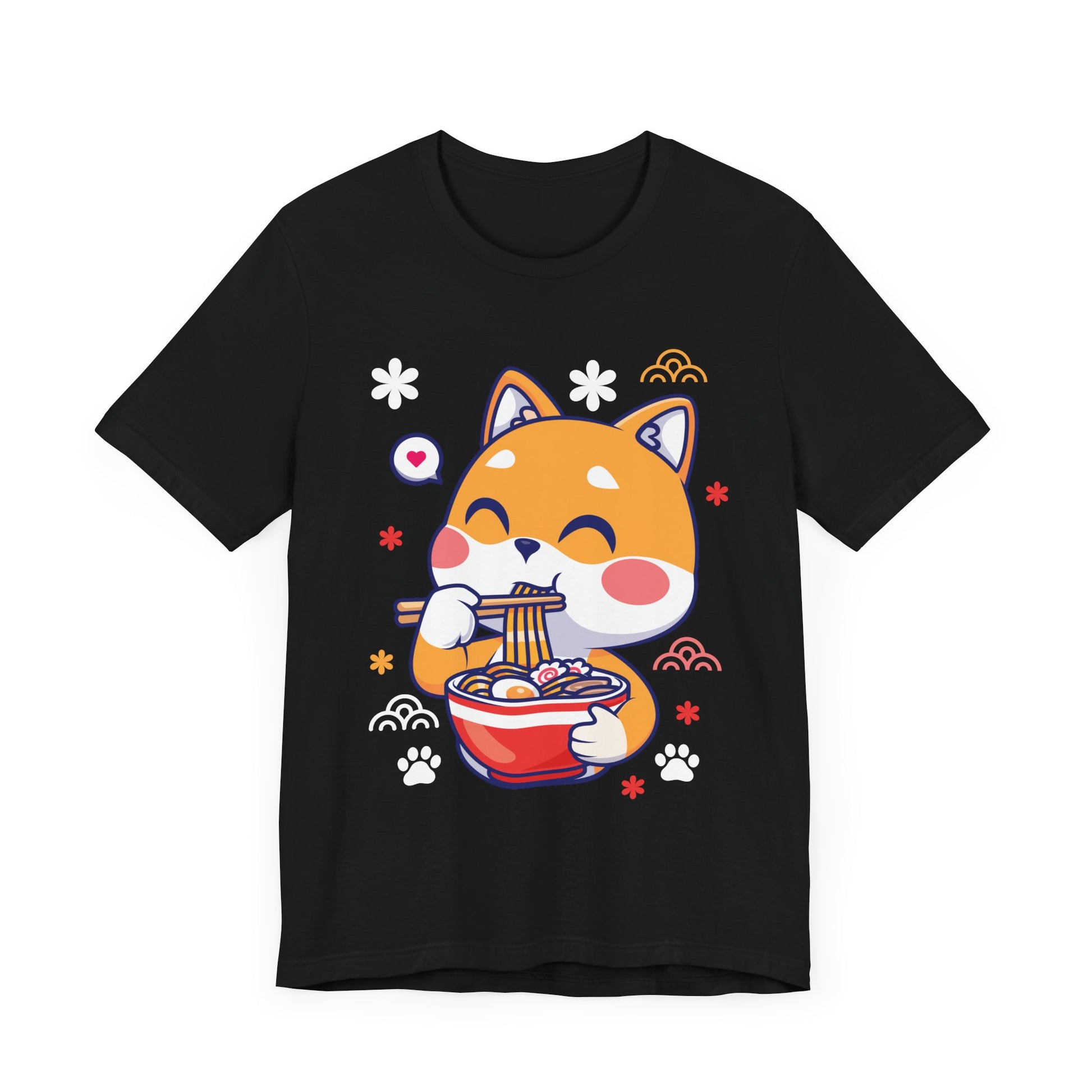 Cute Shiba Inu Noodle Lover Tee - Fun Graphic T-Shirt, Gift for Cat Lovers, Anime Style, Casual Wear, Foodie Fashion