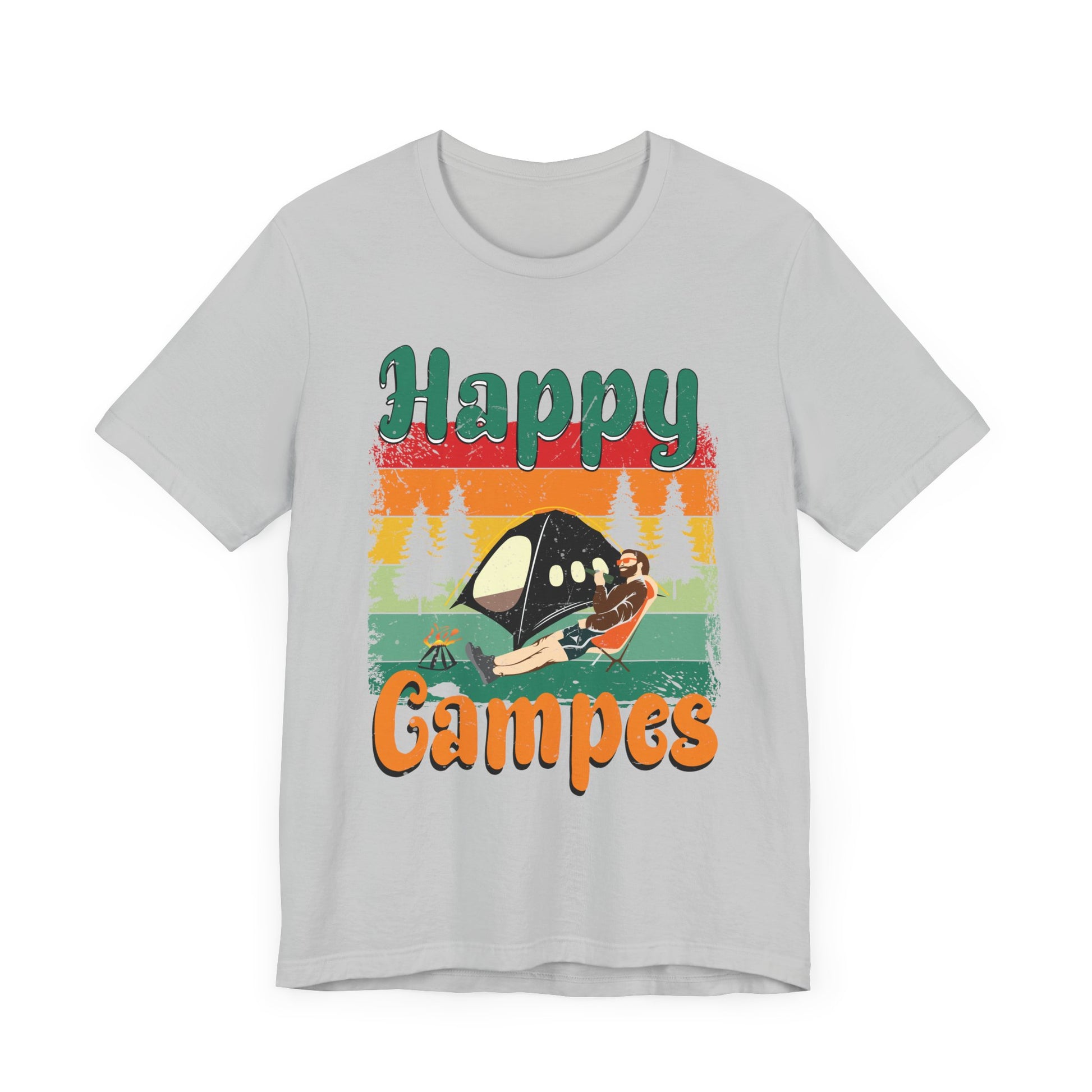 Funny Camping Hiking Lover Present Happy Camper T-Shirt Unisex Jersey Short Sleeve Tee