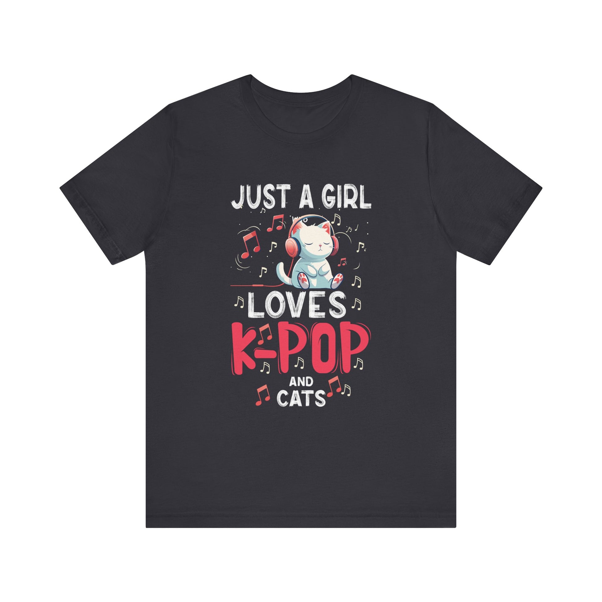Just A Girl Who Loves K-Pop and Cats - Cute Anime Kawaii Cat T-Shirt Unisex Jersey Short Sleeve Tee
