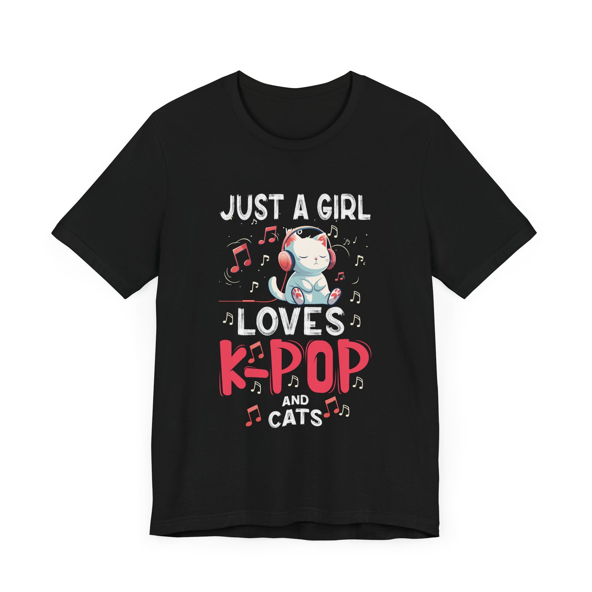 Just A Girl Who Loves K-Pop and Cats - Cute Anime Kawaii Cat T-Shirt Unisex Jersey Short Sleeve Tee