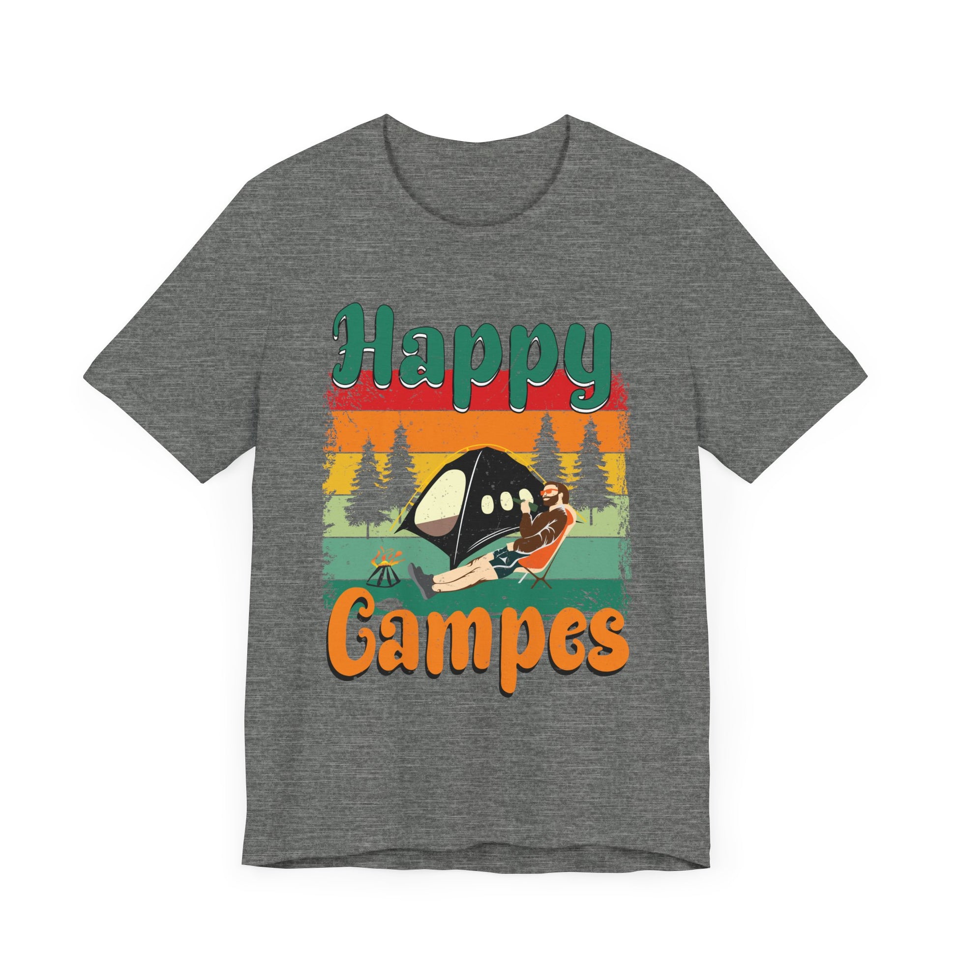 Funny Camping Hiking Lover Present Happy Camper T-Shirt Unisex Jersey Short Sleeve Tee