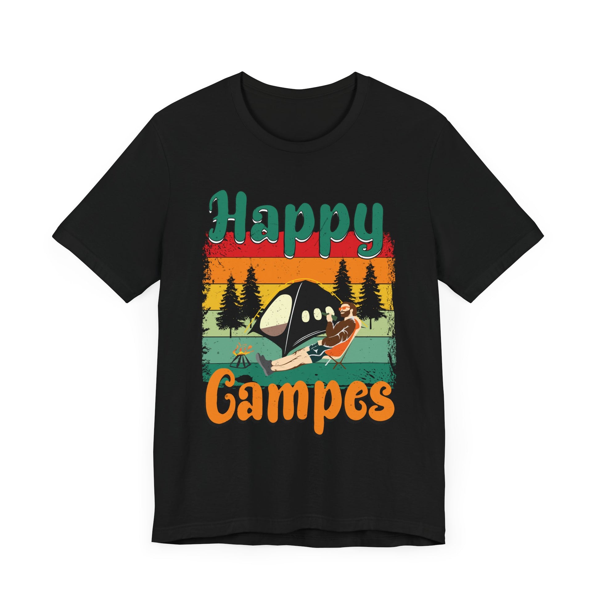 Funny Camping Hiking Lover Present Happy Camper T-Shirt Unisex Jersey Short Sleeve Tee