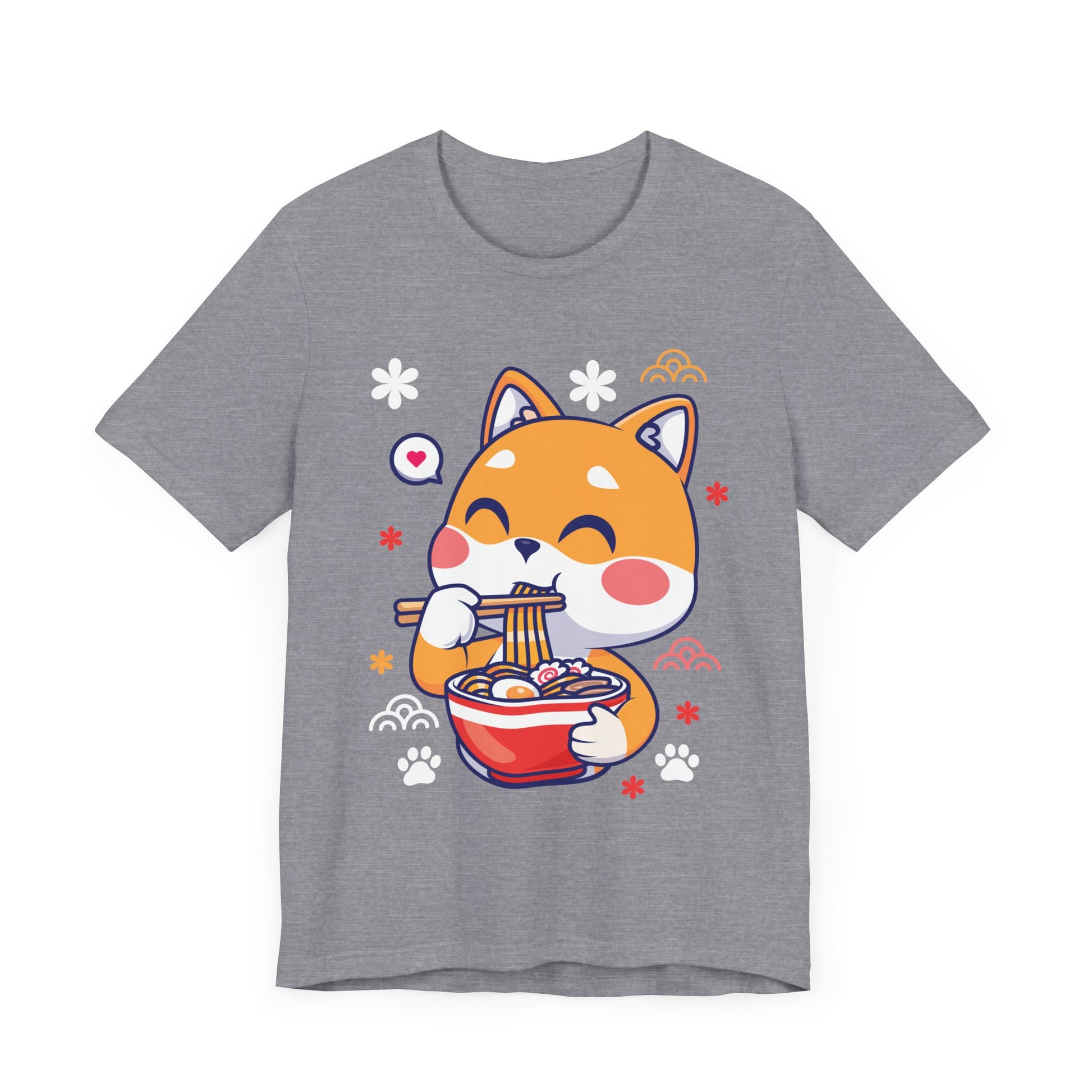 Cute Shiba Inu Noodle Lover Tee - Fun Graphic T-Shirt, Gift for Cat Lovers, Anime Style, Casual Wear, Foodie Fashion