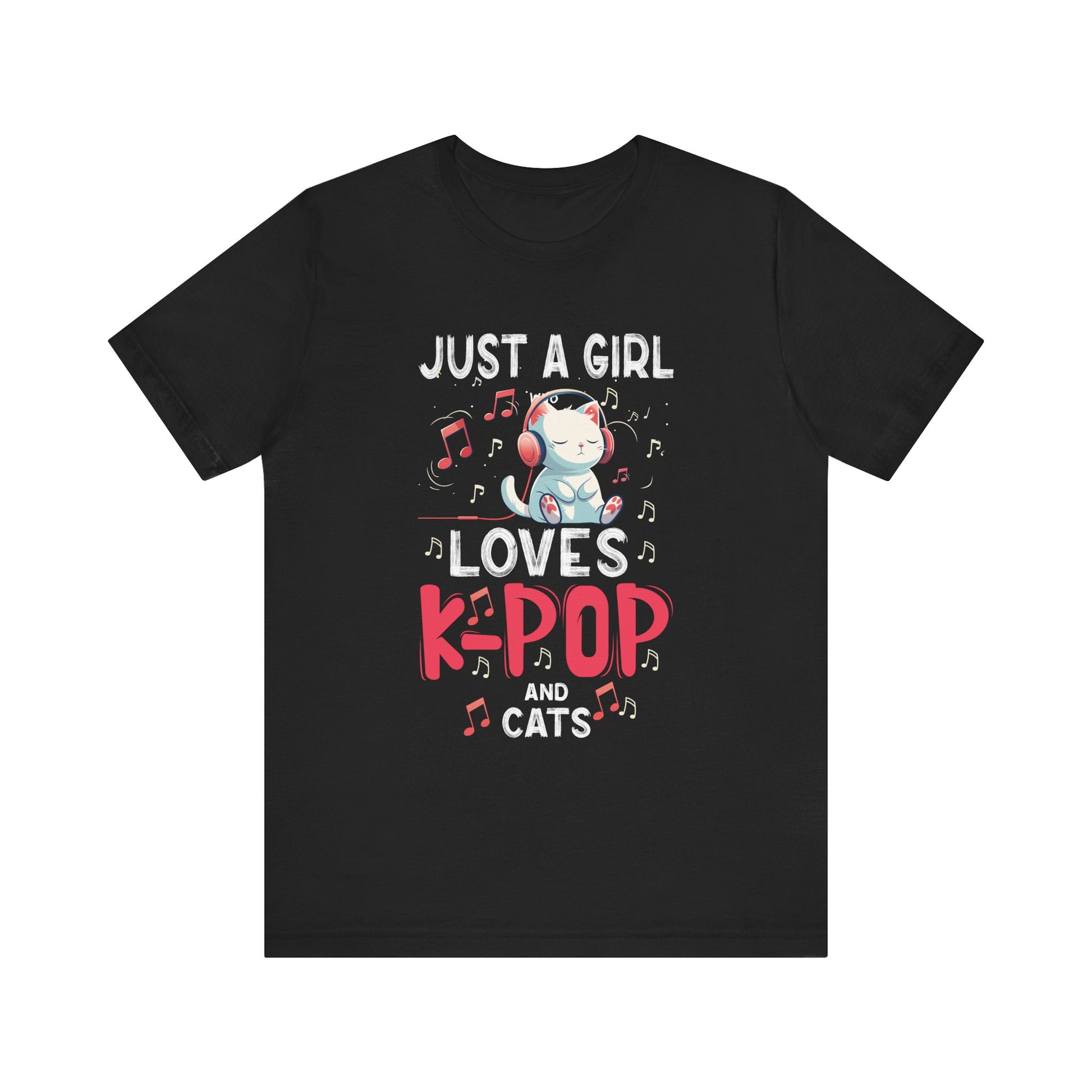 Just A Girl Who Loves K-Pop and Cats - Cute Anime Kawaii Cat T-Shirt Unisex Jersey Short Sleeve Tee