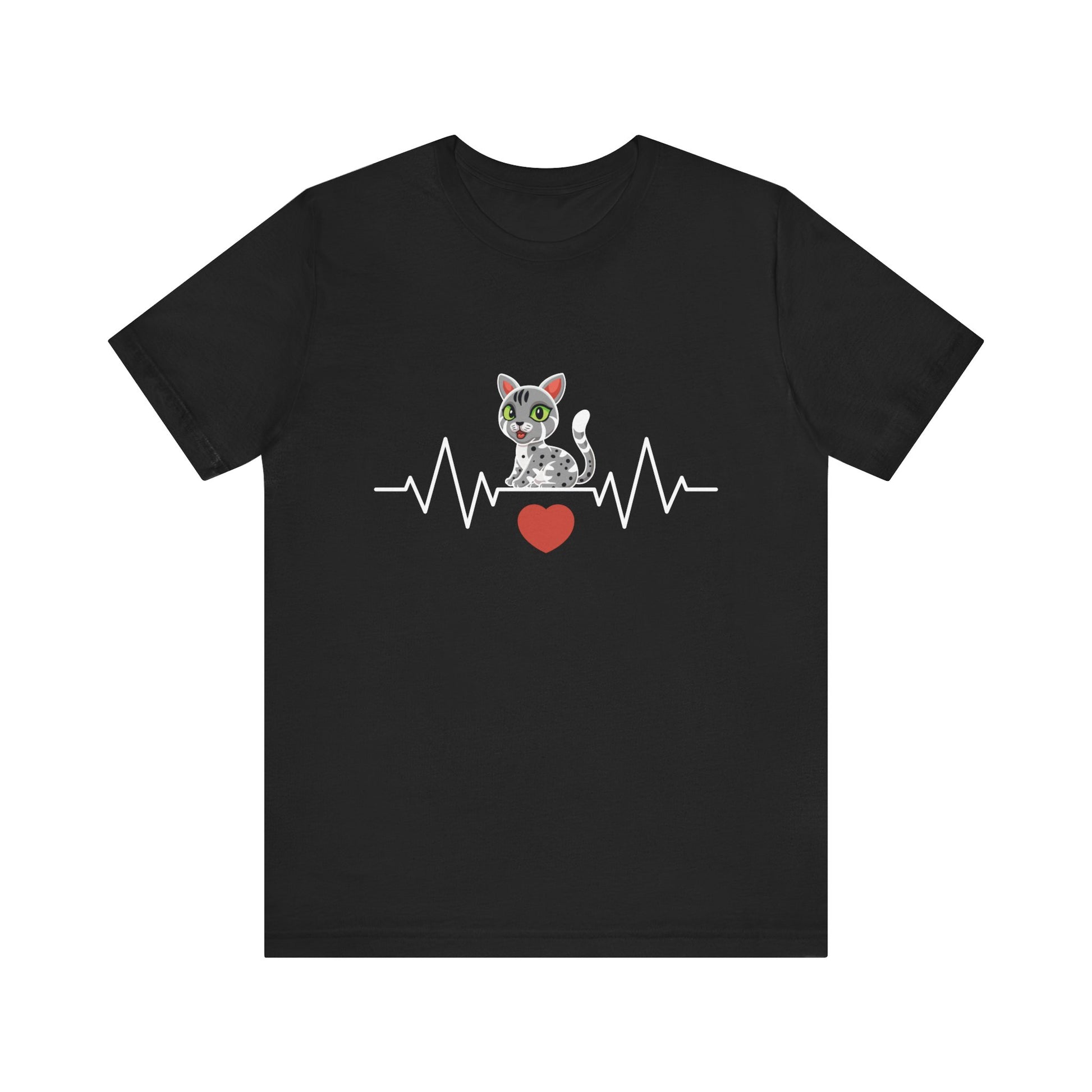 Cat Lover's Heartbeat Tee - Unisex Jersey Short Sleeve T-Shirt