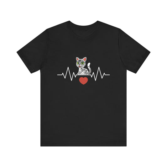 Cat Lover's Heartbeat Tee - Unisex Jersey Short Sleeve T-Shirt