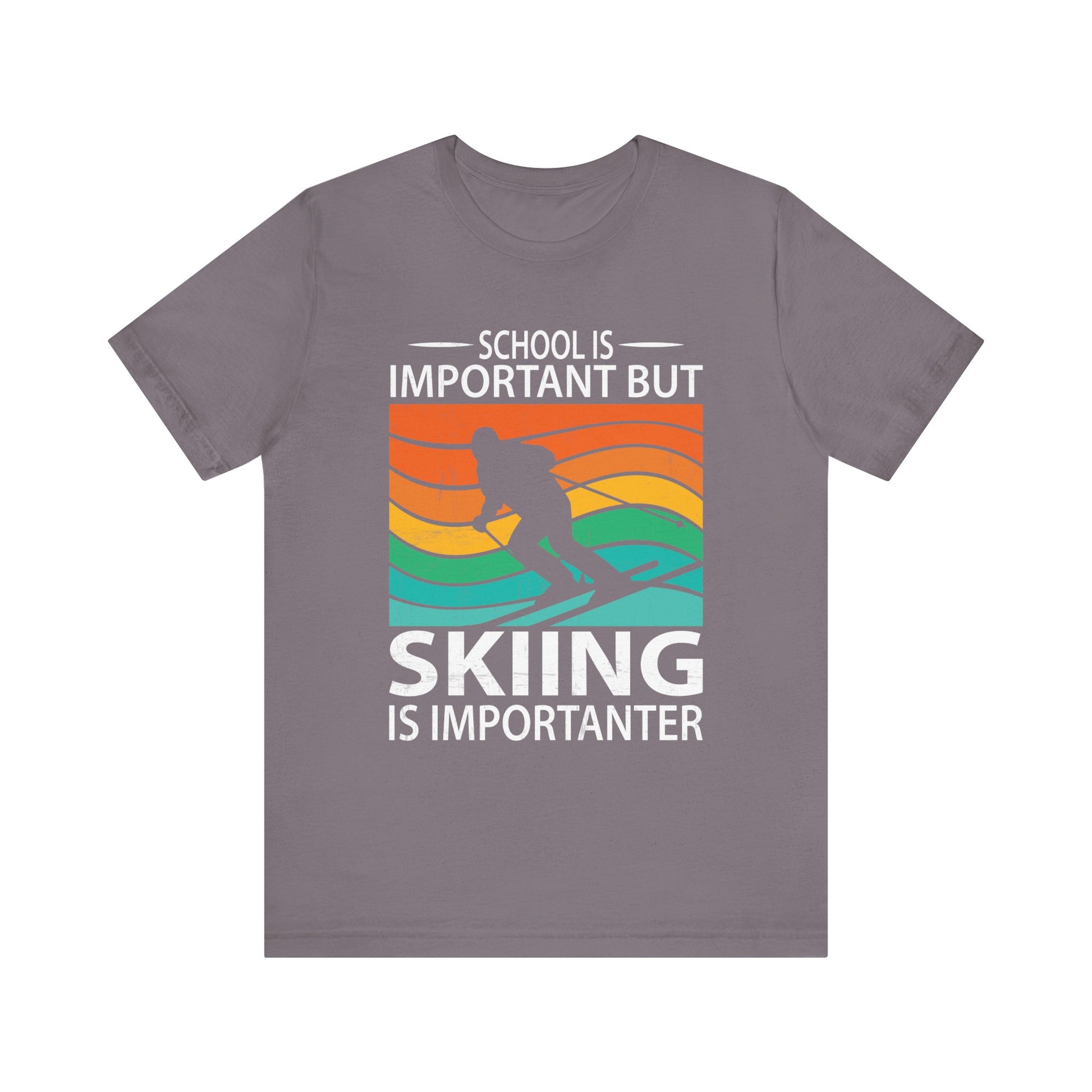 Unisex Short Sleeve Skiing Tee - 'School is Important but Skiing is Importanter'