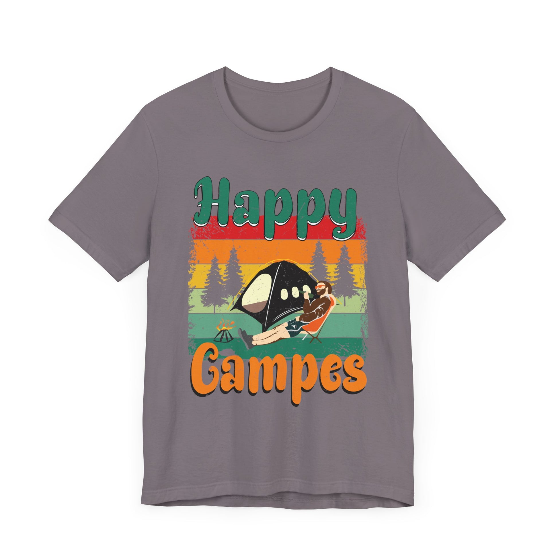 Funny Camping Hiking Lover Present Happy Camper T-Shirt Unisex Jersey Short Sleeve Tee