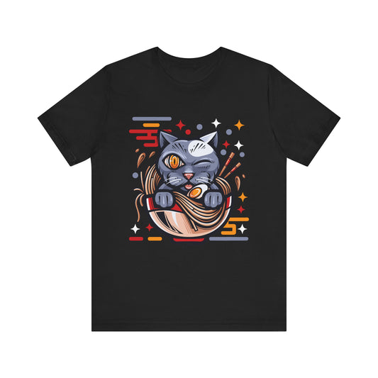 Playful Cat Noodle Bowl Tee - Unisex Short Sleeve Shirt
