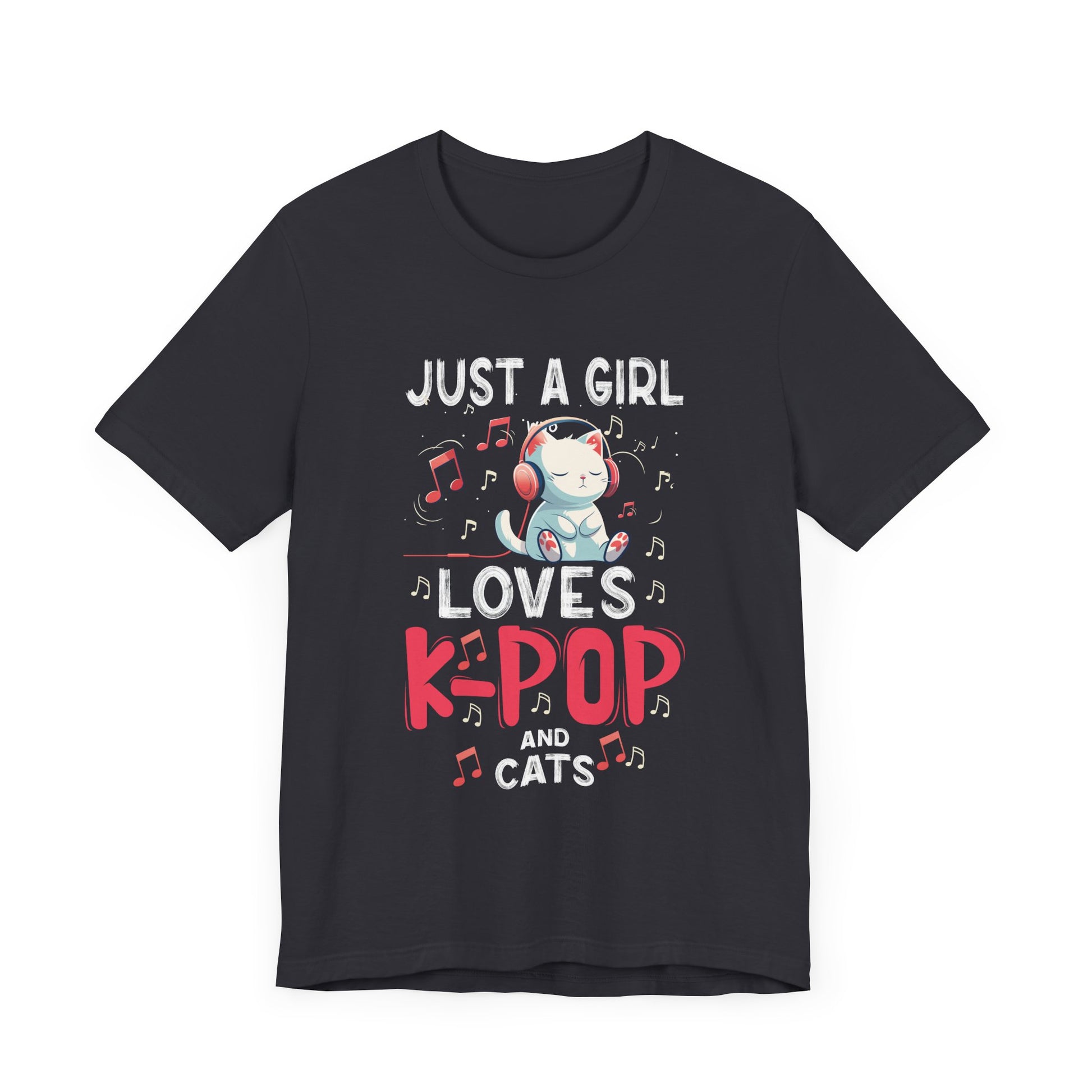 Just A Girl Who Loves K-Pop and Cats - Cute Anime Kawaii Cat T-Shirt Unisex Jersey Short Sleeve Tee