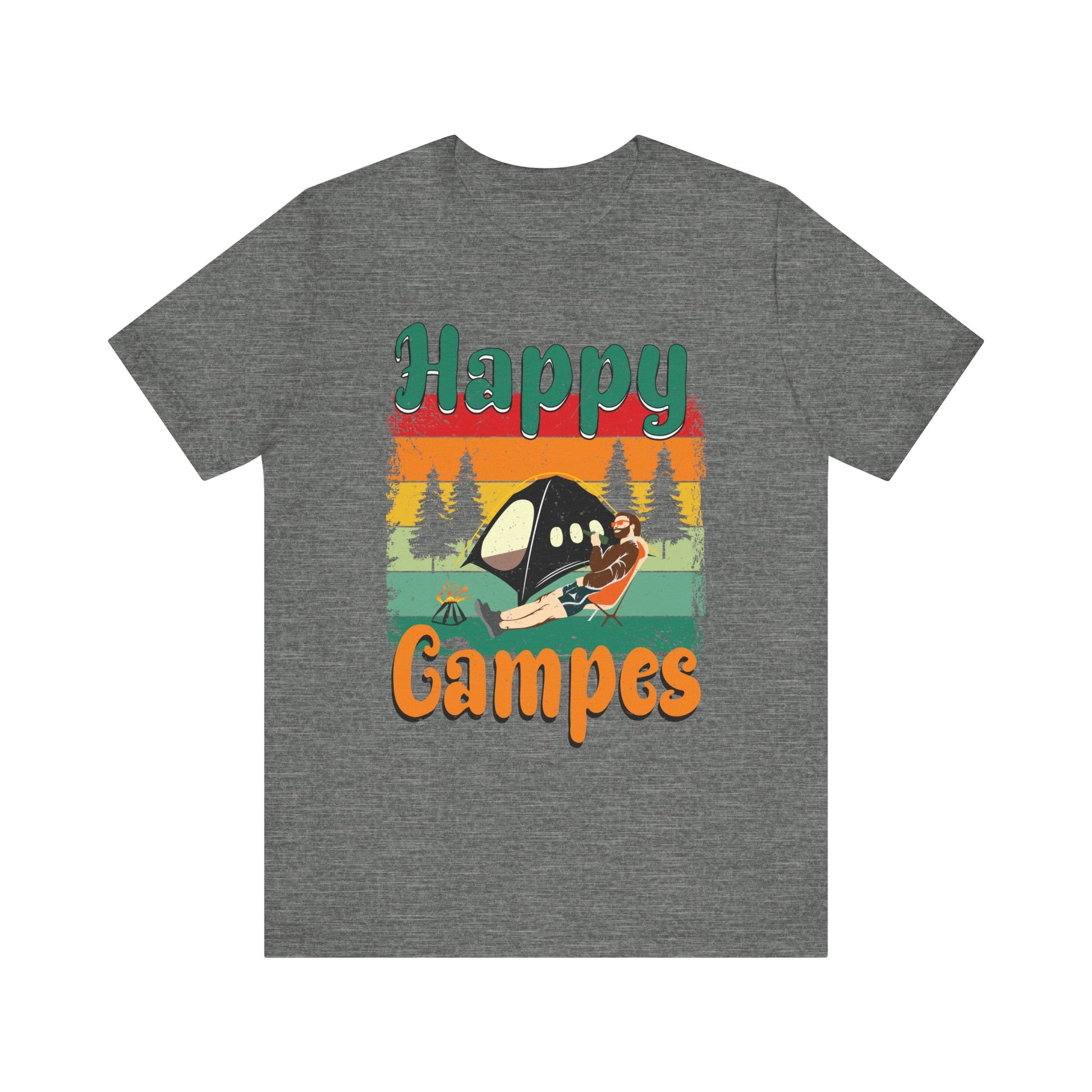 Funny Camping Hiking Lover Present Happy Camper T-Shirt Unisex Jersey Short Sleeve Tee