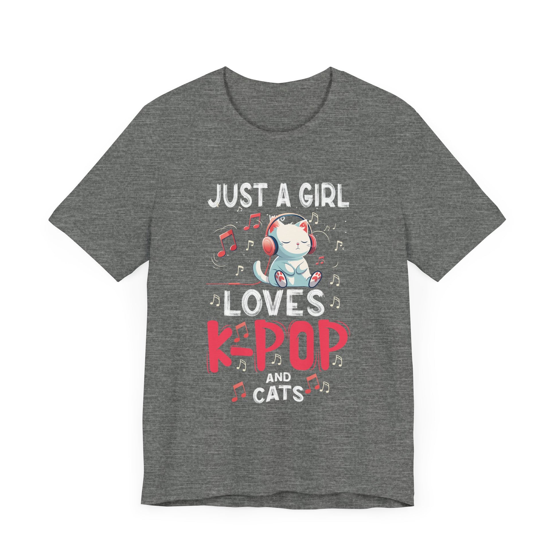 Just A Girl Who Loves K-Pop and Cats - Cute Anime Kawaii Cat T-Shirt Unisex Jersey Short Sleeve Tee