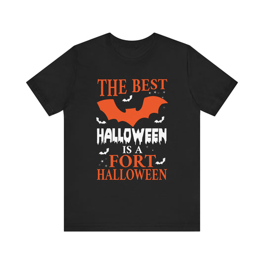 Best Halloween is a Fort Halloween Camping Spooky Pumpkin Unisex Jersey Short Sleeve Tee