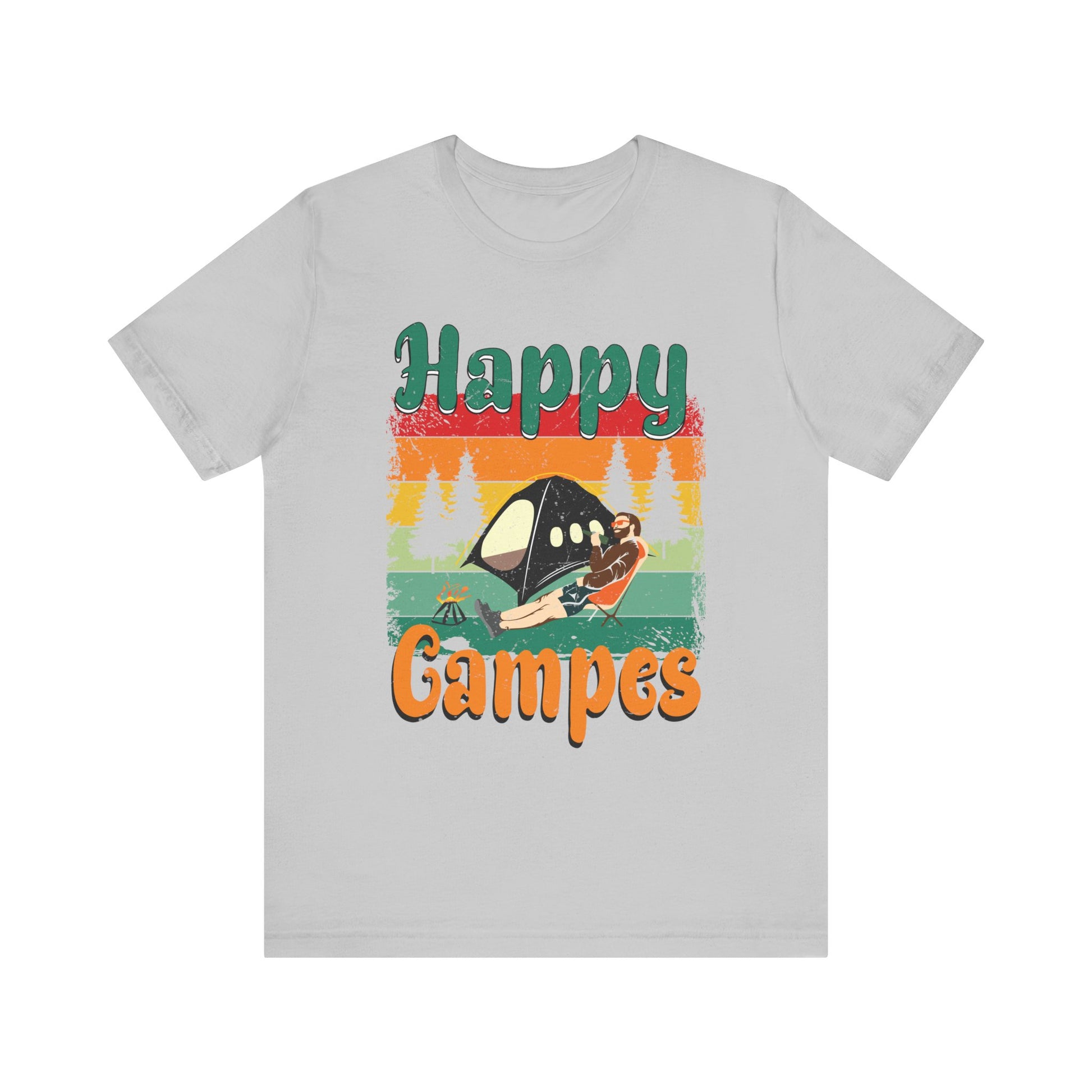 Funny Camping Hiking Lover Present Happy Camper T-Shirt Unisex Jersey Short Sleeve Tee