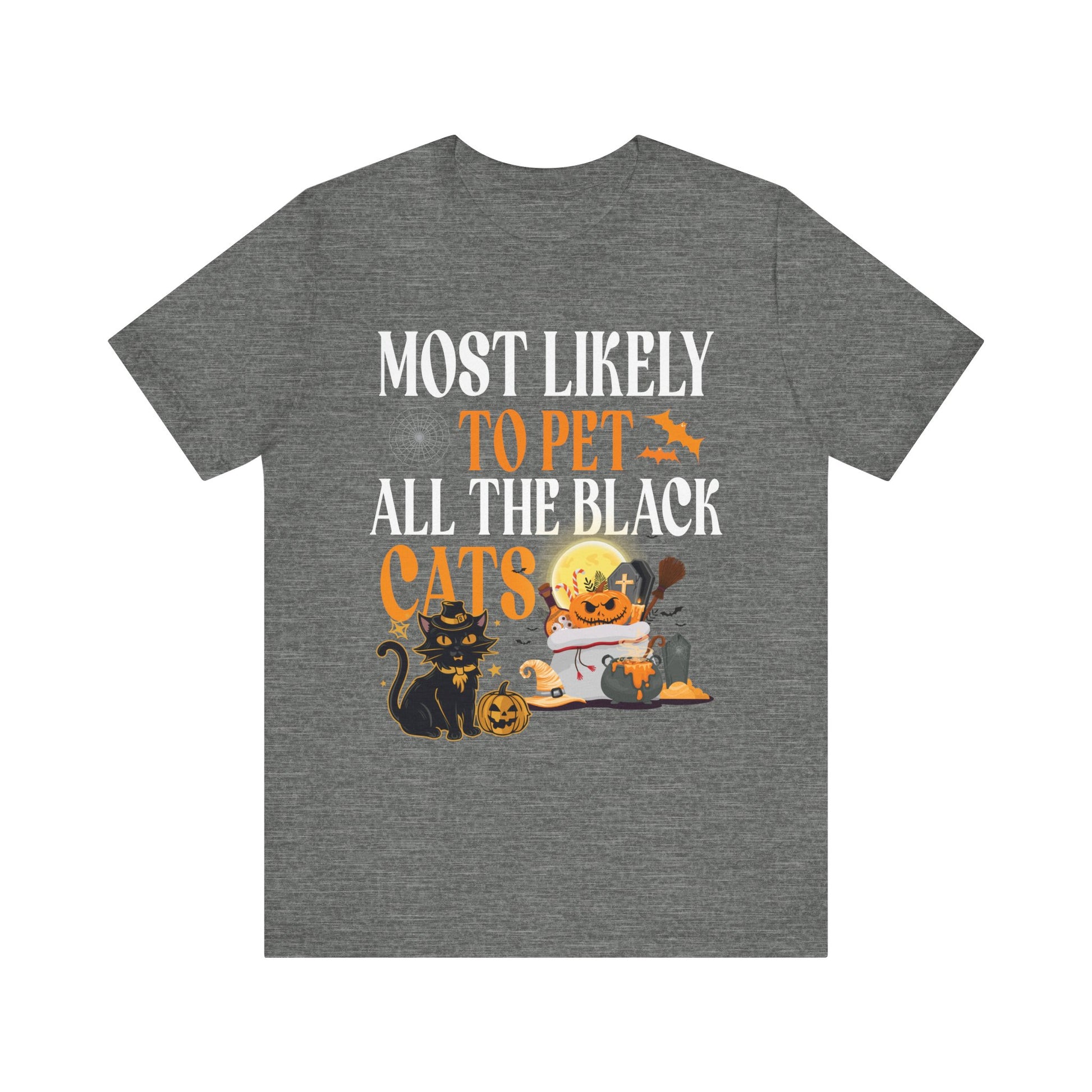 Halloween Cat Lover Tee – "Most Likely to Pet All the Black Cats" Unisex Jersey Short Sleeve T-Shirt