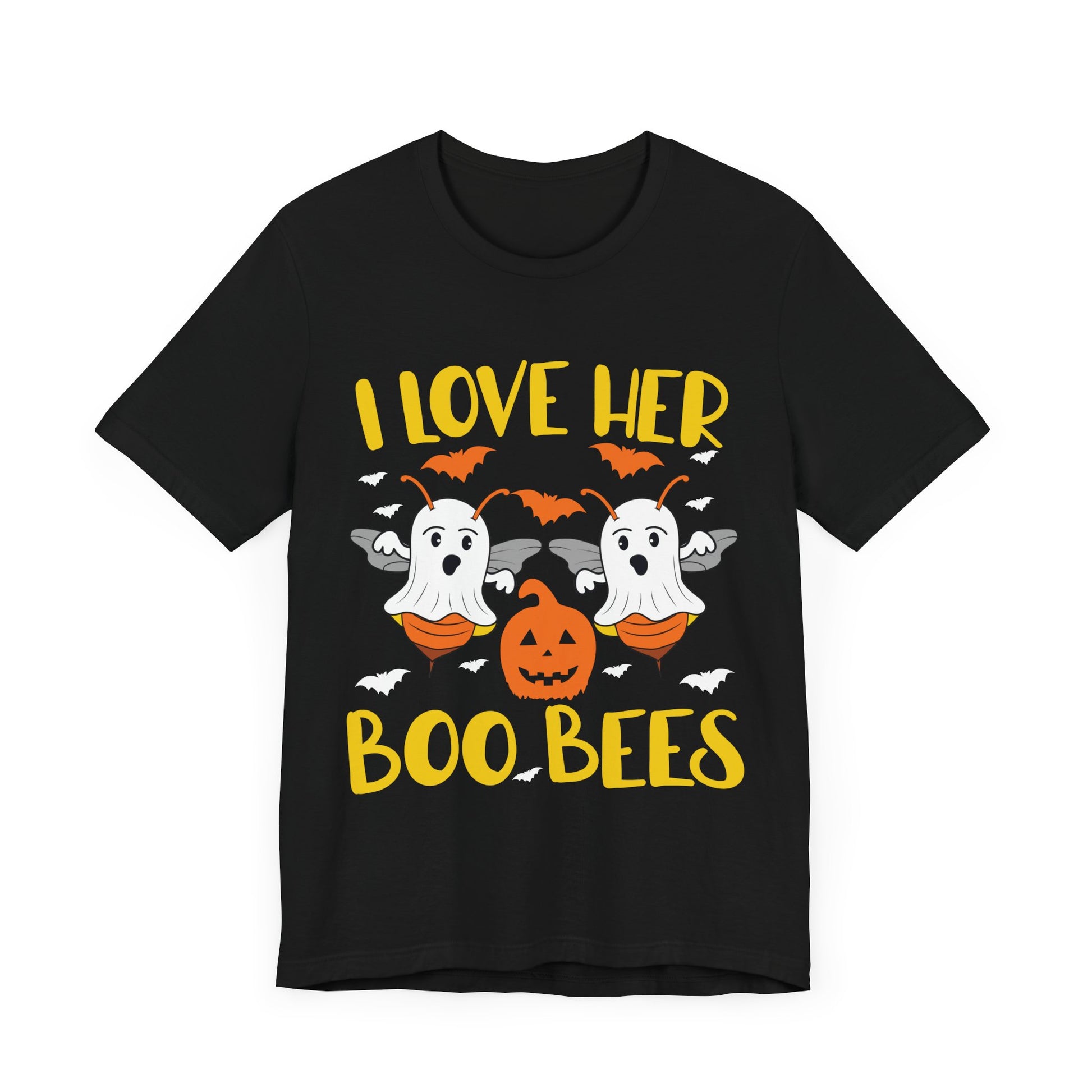 I Love Her Boo Bees Shirt Funny Couples Halloween Costume Unisex Jersey Short Sleeve Tee