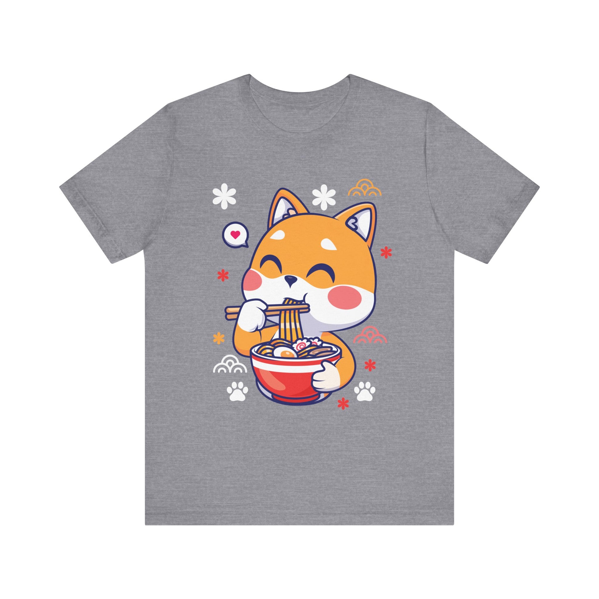 Cute Shiba Inu Noodle Lover Tee - Fun Graphic T-Shirt, Gift for Cat Lovers, Anime Style, Casual Wear, Foodie Fashion