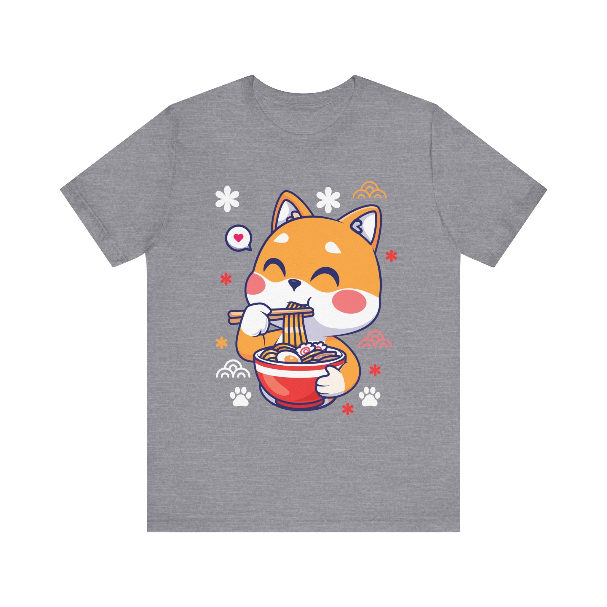 Cute Shiba Inu Noodle Lover Tee - Fun Graphic T-Shirt, Gift for Cat Lovers, Anime Style, Casual Wear, Foodie Fashion