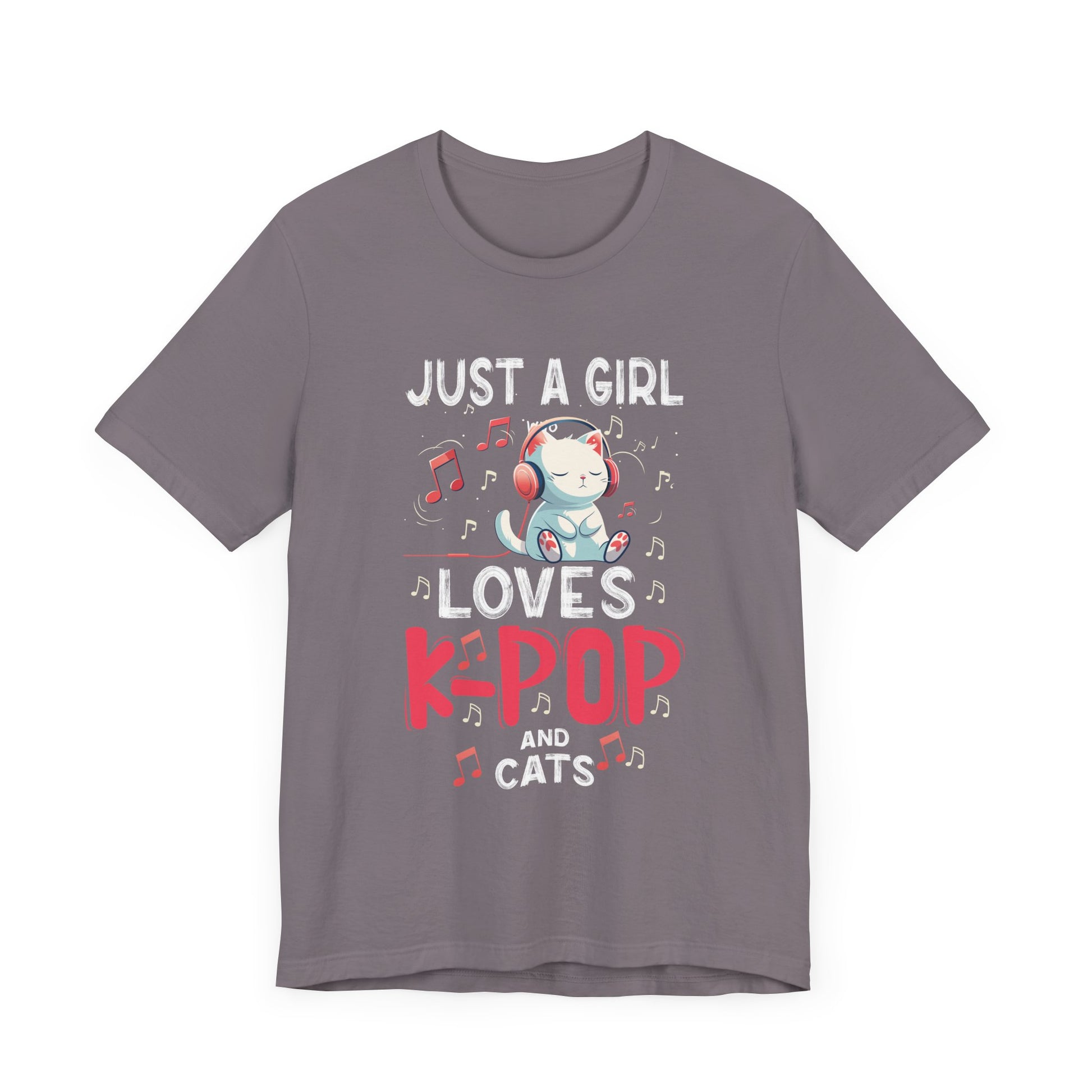 Just A Girl Who Loves K-Pop and Cats - Cute Anime Kawaii Cat T-Shirt Unisex Jersey Short Sleeve Tee