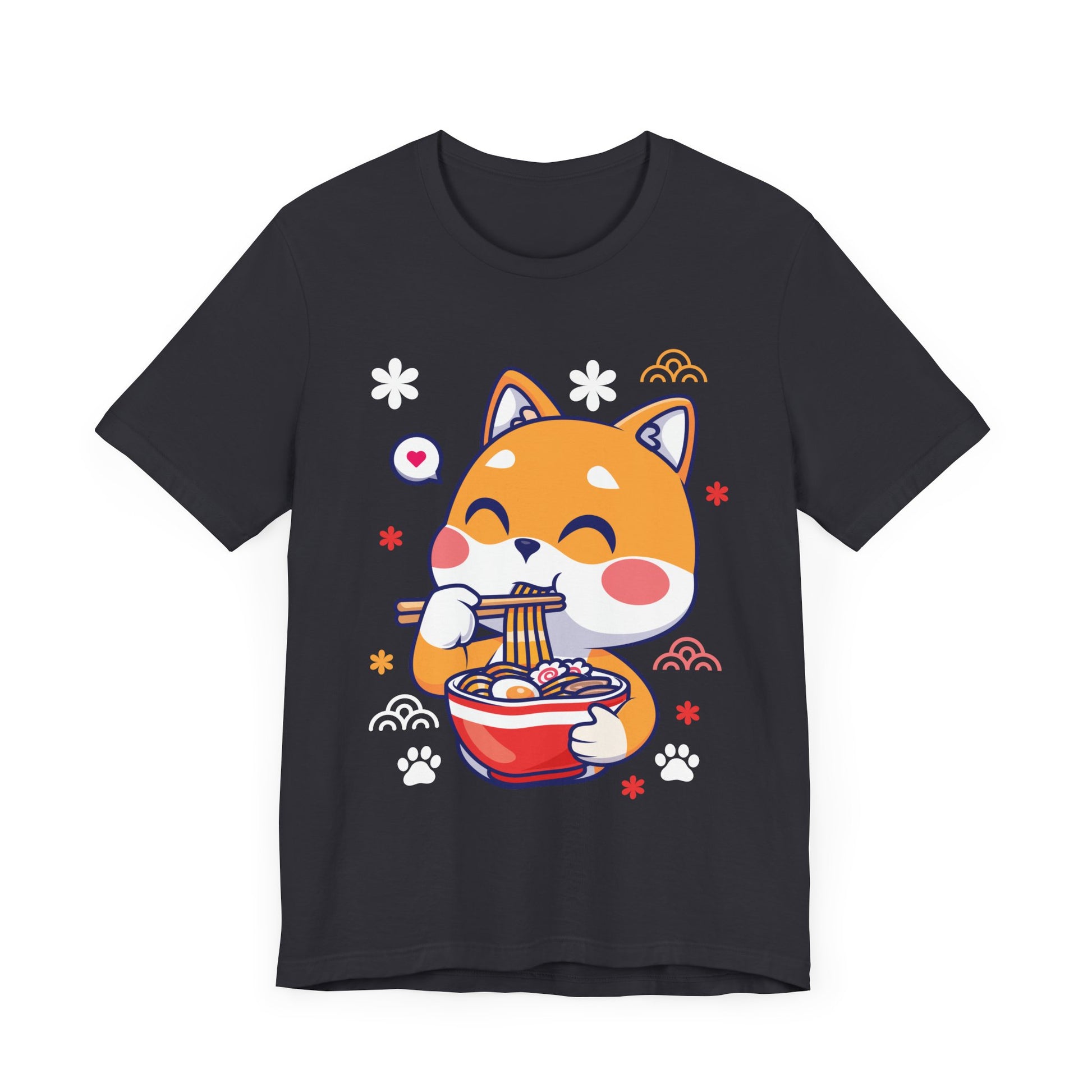 Cute Shiba Inu Noodle Lover Tee - Fun Graphic T-Shirt, Gift for Cat Lovers, Anime Style, Casual Wear, Foodie Fashion