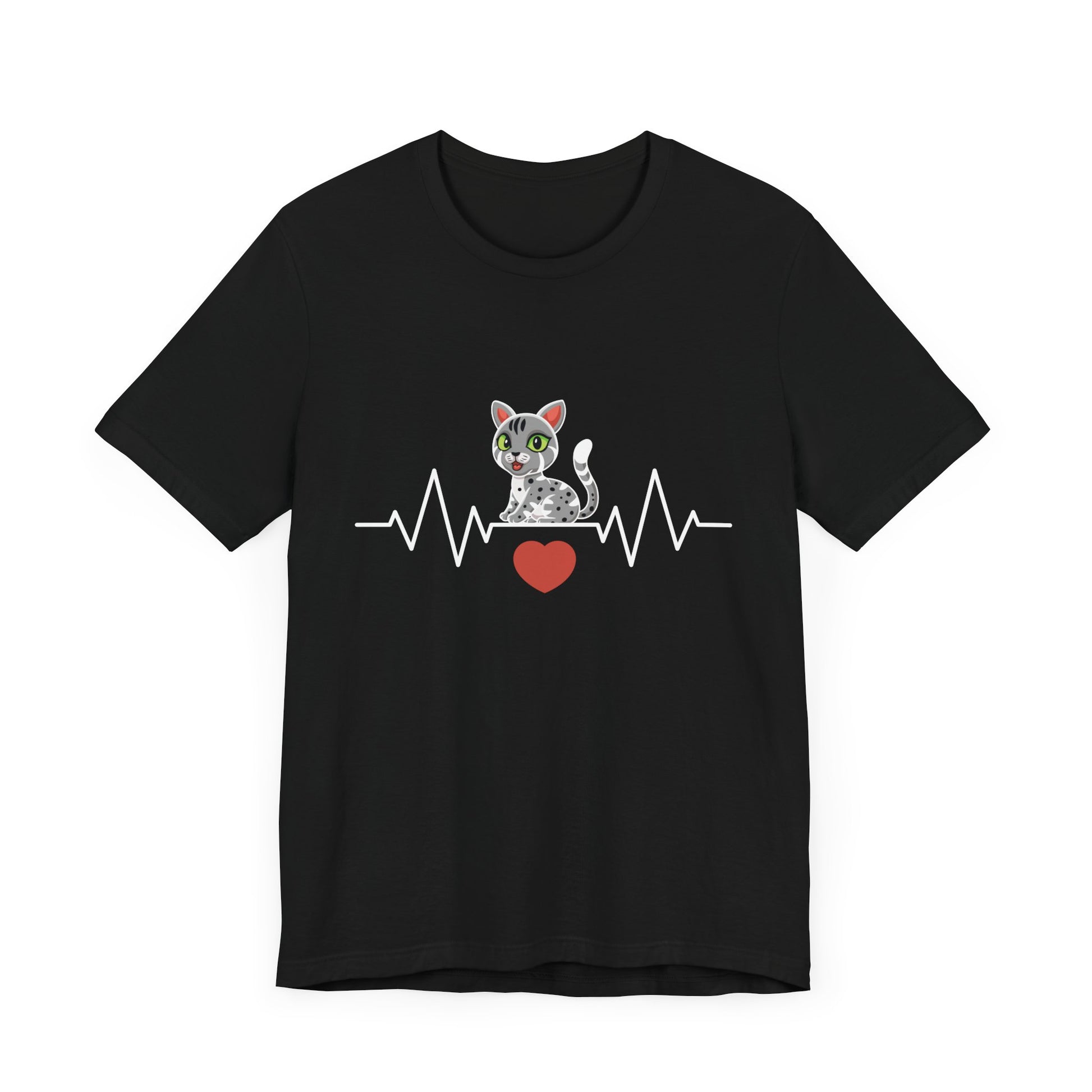Cat Lover's Heartbeat Tee - Unisex Jersey Short Sleeve T-Shirt
